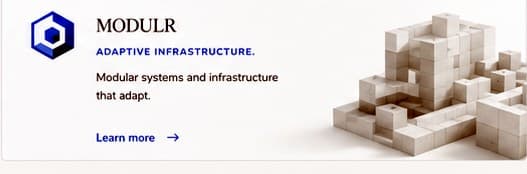 MODULR modular infrastructure geometry shown in a clean venture card.